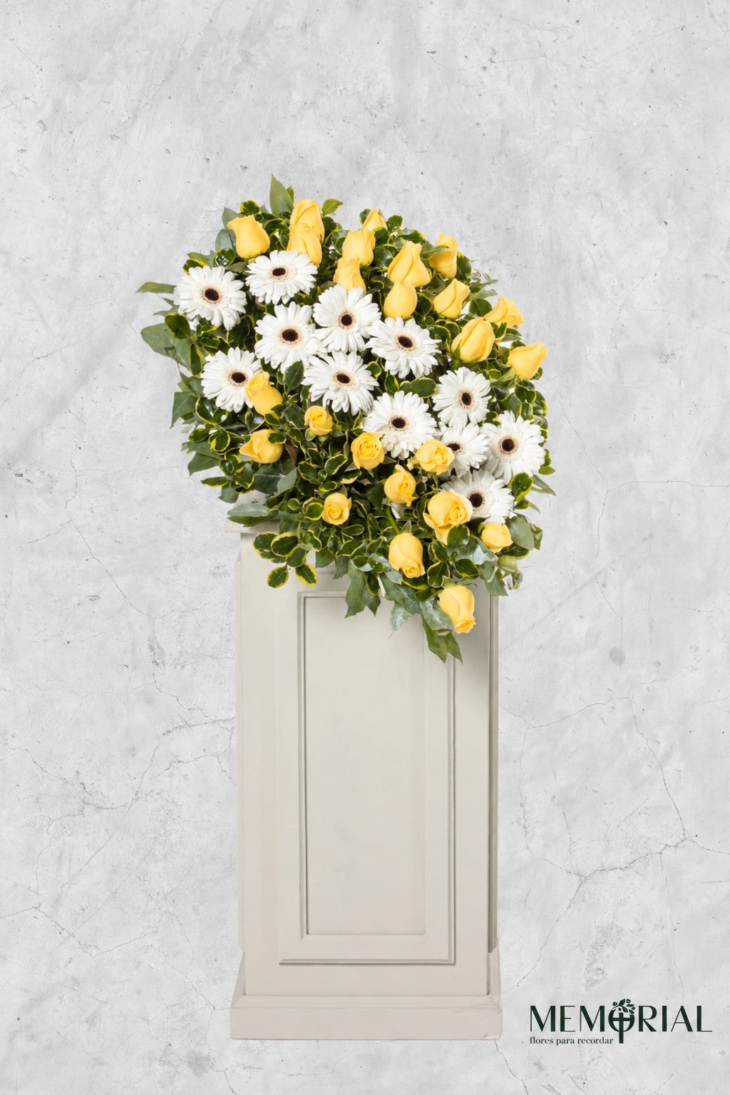 Lágrima de Piso con Rosas Blancas y Gerberas – lágrima fúnebre para funeral en Lima