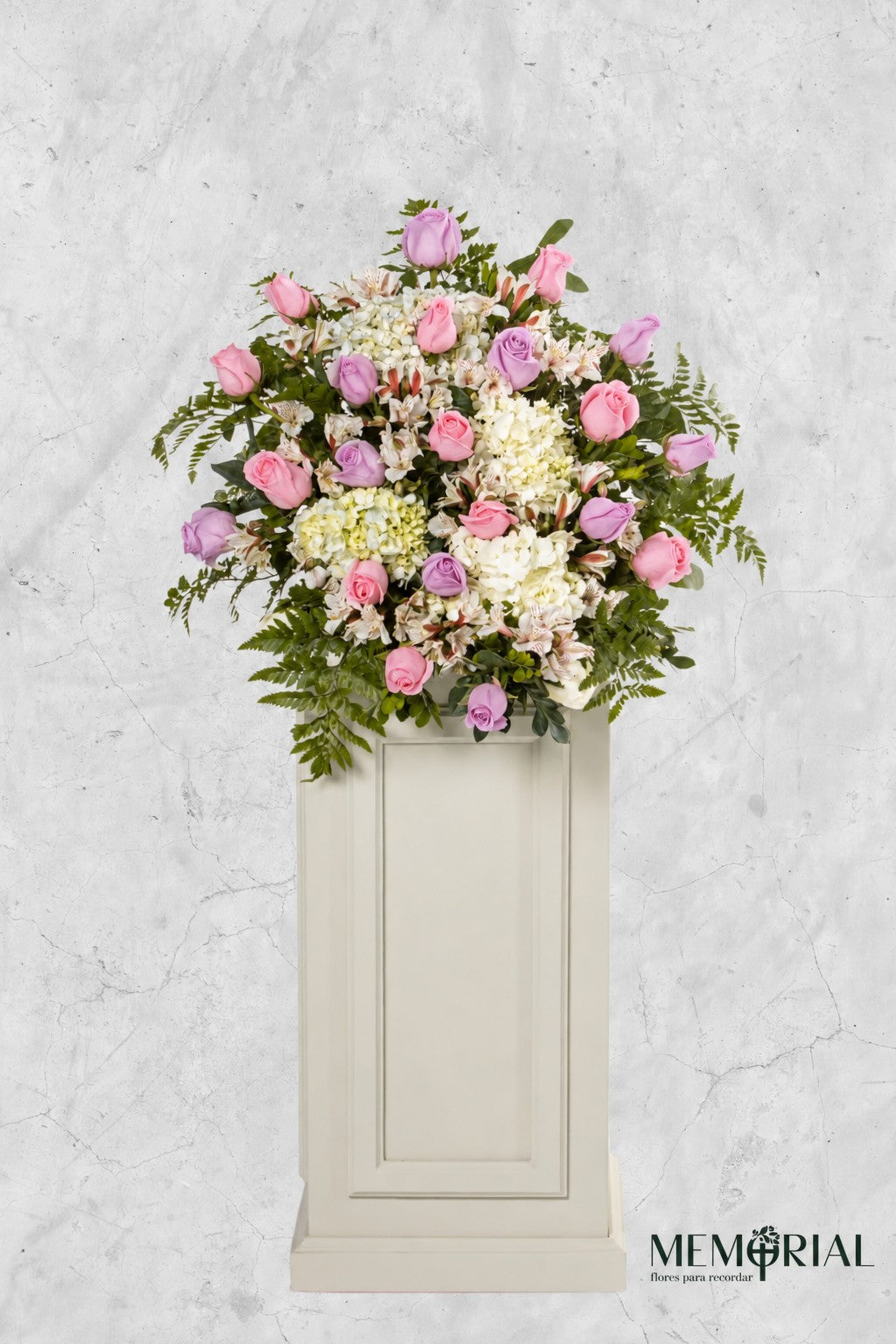 Lágrima de Piso con Rosas Blancas, Hortensia y Astromelias – lágrima fúnebre para funeral en Lima