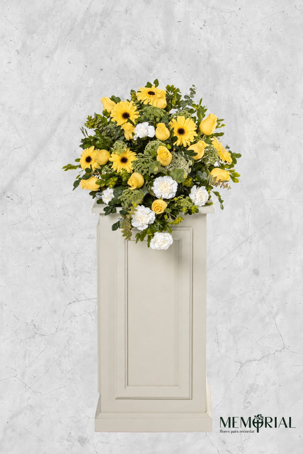 Lágrima de Piso con Rosas Blancas, Gerberas y Claveles – lágrima fúnebre para funeral en Lima
