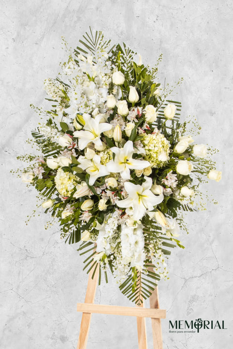Lágrima de Condolencias de Hortensias y Rosas Blancas Grande – lágrima fúnebre para funeral en Lima